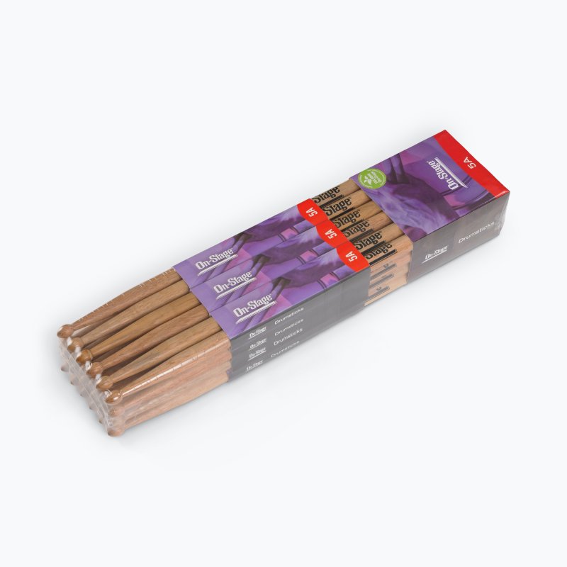 On-Stage HW5A Hickory Drum Sticks (5A, Wood Tip, 12pr)