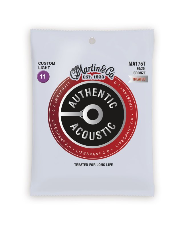 Martin MA175T Authentic Acoustic Lifespan 80/20 Bronze Custom Light Guitar Strings. 11-52